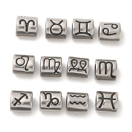 12Pcs Oval with Constellation 304 Stainless Steel Beads STAS-E215-05AS-M-1