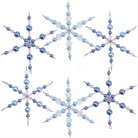 6Pcs 3 Styles Glass Beaded Snowflake Multi-Strand Links PALLOY-SP00003-1