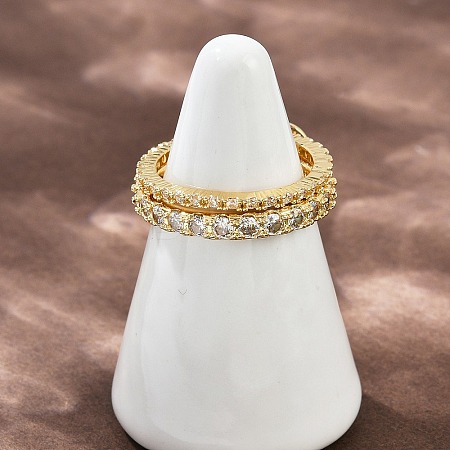 Brass Micro Pave Cubic Zirconia Plain Band Finger Rings for Women RJEW-P160-01A-G-1