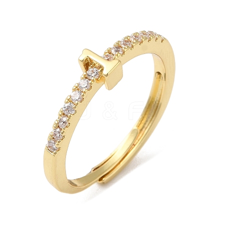 Rack Plating Brass Clear Cubic Zirconia Number 1 Adjustable Rings for Women RJEW-S407-09G-01-1