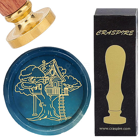 Brass Wax Seal Stamps with Wood Handle AJEW-WH0412-0217-1