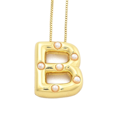 Brass & Plastic Pearl Letter Pandent Box Chain Necklaces for Women NJEW-U017-01G-02-1