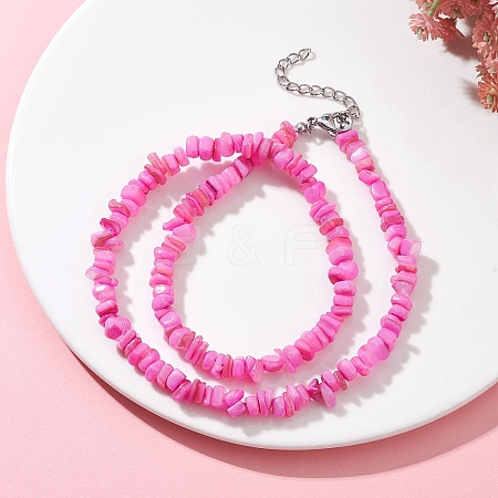 Dyed Natural Freshwater Shell Nuggets Beaded Necklaces NJEW-JN05580-01-1