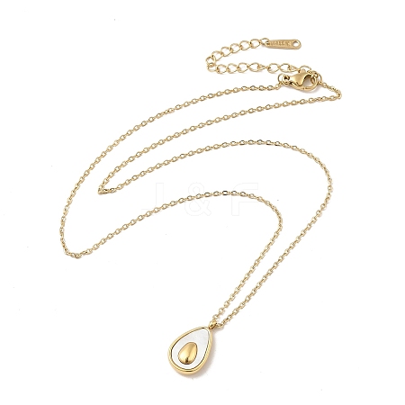 Natural Shell Teardrop Pendant Necklace with 304 Stainless Steel Cable Chains for Women NJEW-H162-02G-1