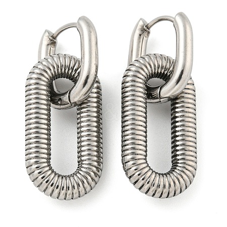 Non-Tarnish Grooved Oval 304 Stainless Steel Huggie Hoop Dangle Earrings for Women EJEW-G392-01P-1