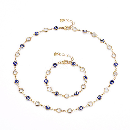 Brass Link Chain Bracelet & Necklace Jewelry Sets SJEW-JS01190-1