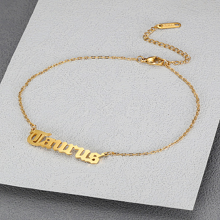 304 Stainless Steel Constellation Word Link Chain Anklets for Women FS-WG5BE8C-04-1