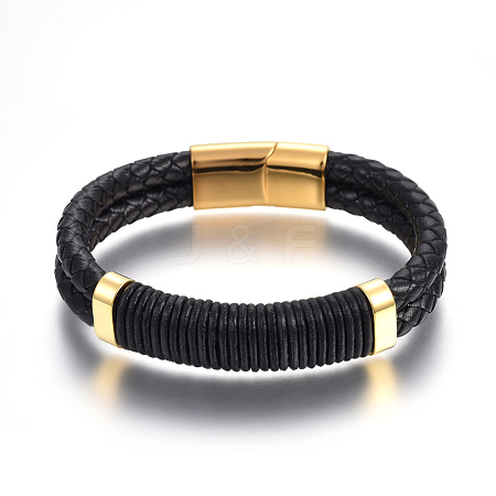 Leather Braided Cord Bracelets BJEW-E352-06G-1