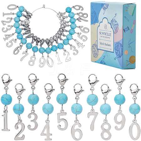 20Pcs 10 Style Synthetic Turquoise Pendant Locking Stitch Markers HJEW-SC00041-1