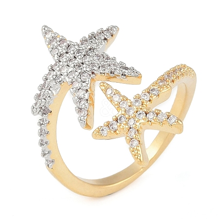 Starfish Brass Micro Pave Clear Cubic Zirconia Cuff Ring RJEW-Q819-25G-1