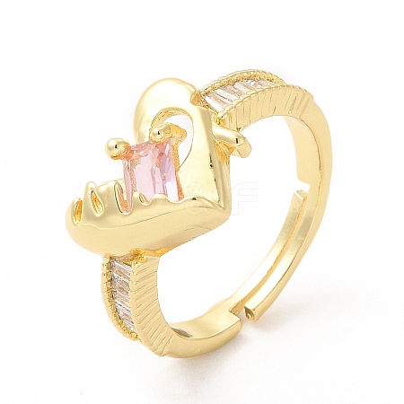 Pink Cubic Zirconia Heart Adjustable Ring KK-A180-49G-1
