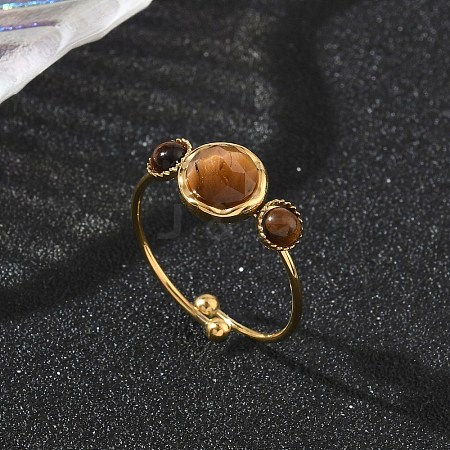 Natural Tiger Eye Adjustable Finger Rings for Women RJEW-A101-01G-02-1
