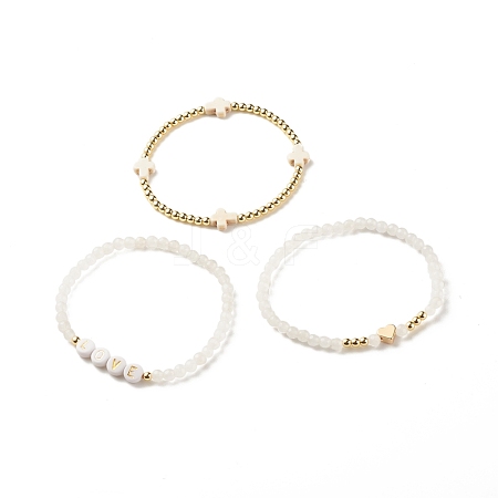 3Pcs 3 Style Natural White Jade & Synthetic Turquoise(Dyed) & Hematite Beaded Stretch Bracelets Set BJEW-JB07975-1
