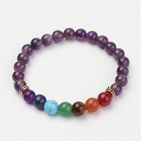 Amethyst Beaded and Gemstone Beaded Stretch Bracelets BJEW-P065-B-01-1