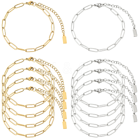 12Pcs 2 Colors 304 Stainless Steel Paperclip Chains Bracelets for Men Women BJEW-SC0001-62-1