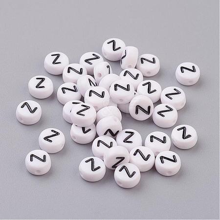 Flat Round with Letter Z Acrylic Beads X-PL37C9070-Z-1