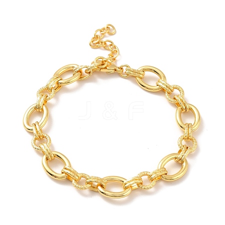 Rack Plating Brass Oval & Ring Link Chain Bracelet for Women BJEW-B058-03-1