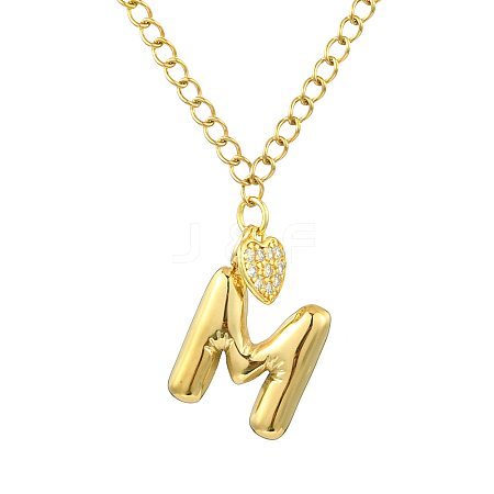 304 Stainless Steel Clear Cubic Zirconia Heart & Letter Pendant Curb Chain Necklaces for Women NJEW-FS00012-27M-1