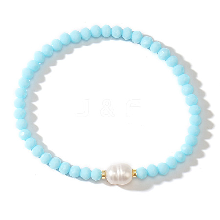 Glass & Brass Beads Stretch Bracelets LN0017-4-1