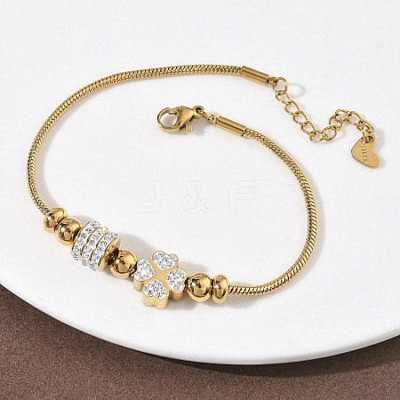 European Style Polymer Clay Rhinestones & 201 Stainless Steel Beaded Bracelets BJEW-G765-01G-02-1