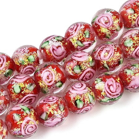 Handmade Foil Glass Beads Strands FOIL-N033-04E-1