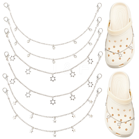 CRASPIRE 6Pcs 3 Style Alloy Rhinestone Shoe Chains FIND-CP0001-38-1