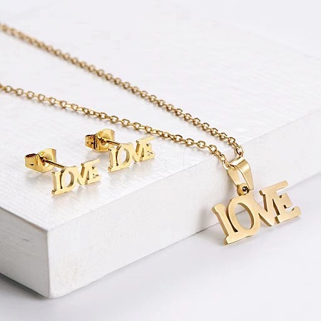 201 Stainless Steel Pendant Necklace & Stud Earring Sets FS-WGB816B-03-1