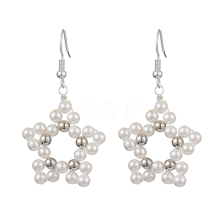 Shell Pearl Beads Flower Dangle Earrings EJEW-TA00577-1