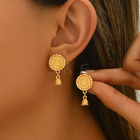 Vintage Flat Round Coin Brass Stud Earrings QH3726-1