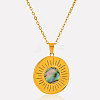 Stylish 304 Stainless Steel Pave Natural Paua Shell Flat Round Pendant Necklaces QJ3368-3-4