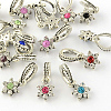 Flower Antique Silver Tone Alloy Rhinestone European Dangle Charms MPDL-S034-M-1