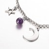 Moon & Star Stainless Steel Gemstone Charm Bracelets BJEW-JB01935-03-2
