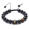 10MM Natural Black Onyx(Dyed & Heated) and Tiger Eye Alphabet Round Braided Bead Adjustable Bracelets for Women DM6424-23-1