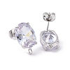 Brass Micro Pave Clear Cubic Zirconia Stud Earring Findings X-KK-G420-18P-2