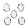 Tibetan Style Antique Silver Alloy Flat Oval Pendant Cabochon Settings X-TIBEP-M022-20AS-1