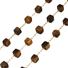 Handmade 304 Stainless Steel Tiger Eye Beads Cube Link Chains CHS-B011-02G-04-1