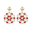 Flower Handmade Glass Seed Beads & Shell Pearl Dangle Stud Earrings EJEW-MZ00361-3