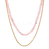 18K Gold Plated Stainless Steel & Natural Pink Opal Beaded Double Layer Necklaces for Women QW1726-4-1