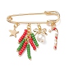 Christmas Candy Cane & Star & Bowknot Charms Alloy Safety Pin Brooch JEWB-TA00002-1