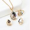 Alloy Glass Pendant Necklaces & Stud Earrings & Rings Sets WGA5C1C-05-1