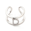 Clear Cubic Zirconia Initial Letter Open Cuff Ring RJEW-A012-01P-D-1