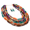 ABS Plastic Rice Beaded Multilayer Necklaces & Dangle Earrings Sets for Women FS-WG0C9E5-01-4