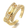 Rack Plating Zipper Shape Brass Clear Cubic Zirconia Open Cuff Rings RJEW-S411-24G-1