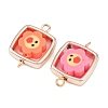 CCB Plastic Frame with Polymer Clay Smiling Face Flower Beads Square Links Connector Charms KK-D103-06RG-2