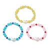3Pcs 3 Colors Spray Painted Crackle Glass Beads Stretch Bracelets for Women BJEW-MZ00201-2