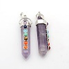Yoga Chakra Jewelry Platinum Plated Brass Gemstone Double Terminated Pointed Big Pendants G-P053-19F-1