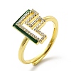 Mixed Color Enamel Initial Letter Adjustable Ring with Clear Cubic Zirconia RJEW-P045-01G-F-4