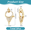 3Pcs Brass Micro Pave Clear Cubic Zirconia Lobster Claw Clasp ZIRC-HS0001-21-2