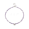 Clear Cubic Zirconia Bowknot Pendant Necklace with Natural Amethyst Beaded Chains for Women NJEW-JN04271-03-1