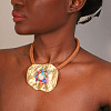 Irregular Flat Round Alloy & Synthetic Turquoise Chips Pendant Necklaces & Round Bead Dangle Earrings Sets FS-WGD0E4F-01-2